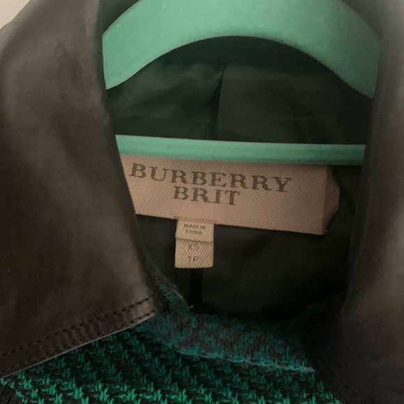 BURBERRY Boho Leather Motorcycle Jacket – Green Tribal Knit, Size XS *SO RARE* - Picture 4 of 11